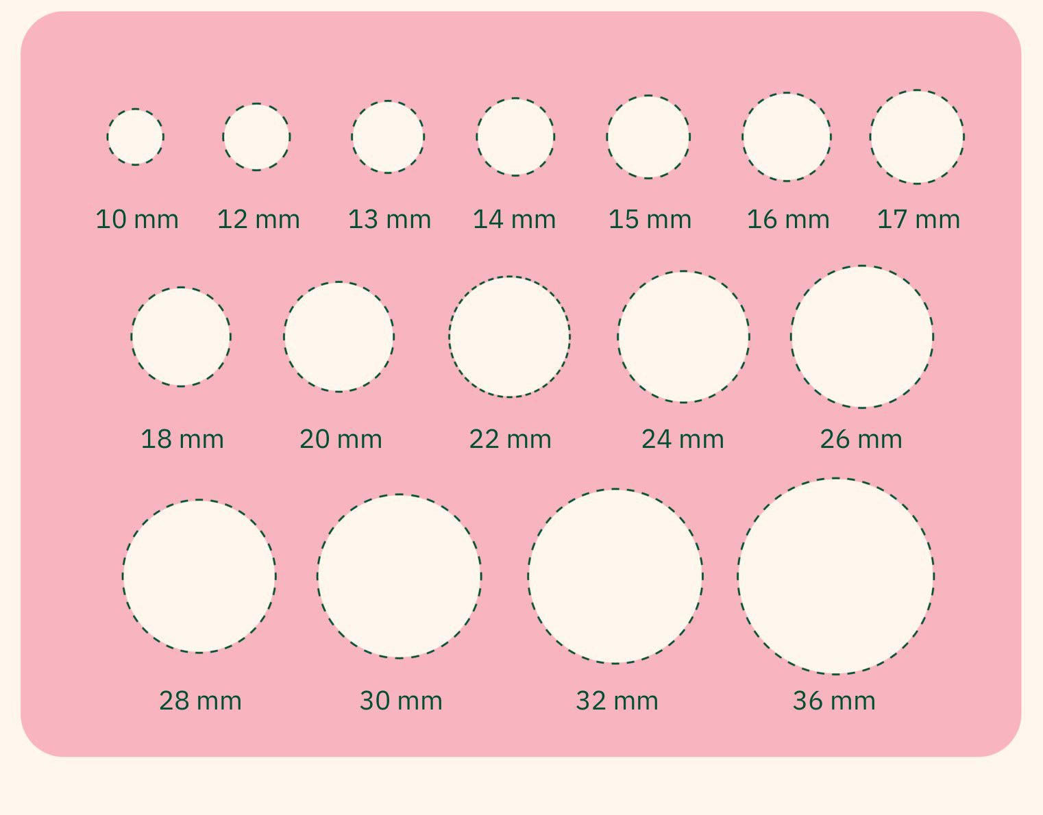 Printable nipple ruler with circles from 10mm to 36mm to measure your nipple for your pump flange size